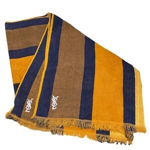 Vintage Yves Saint Laurent Large Bath Towel Striped Fieldcrest 70s Blue Yellow